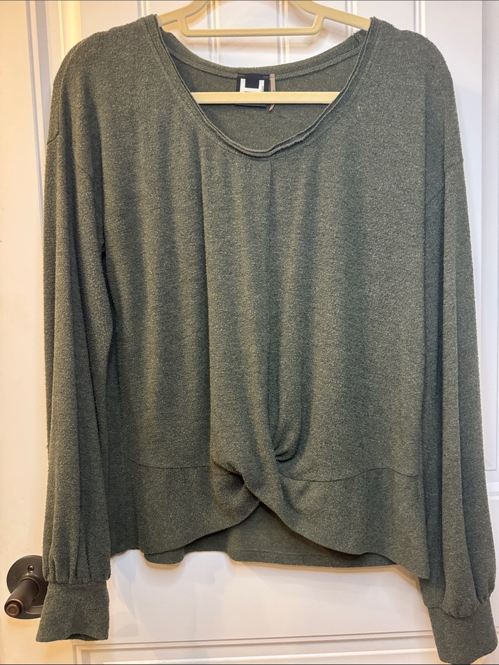 Women’s Olive or hunter green With Twist-Front detail Long Sleeve Top Small/ M